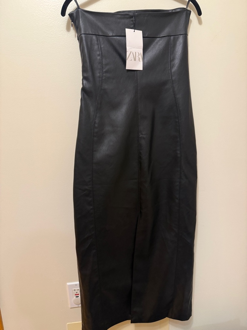 Zara Strapless Faux-Leather Midi Dress in Black - Picture 2 of 6